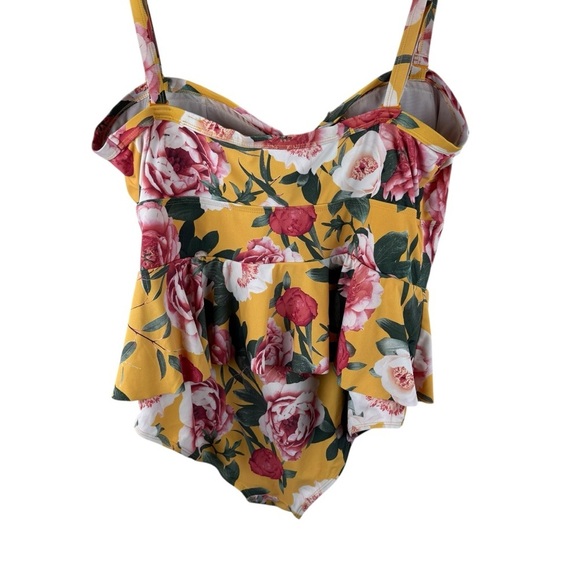 Torrid Wireless Lattice front Peplum one piece swimsuit in yellow floral - Picture 7 of 9